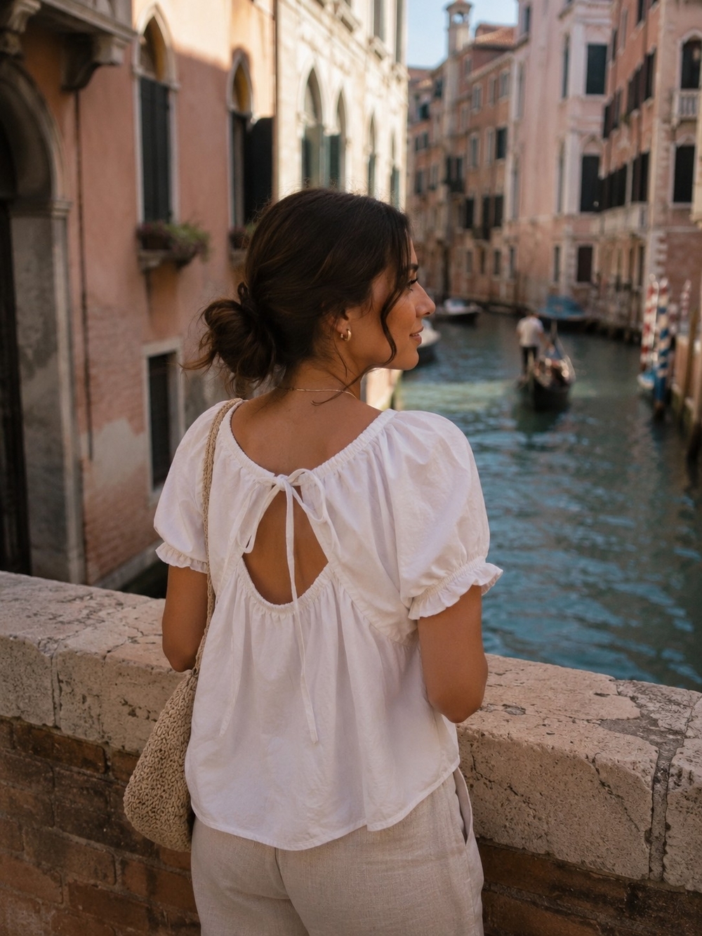 Classic White Tie-Back Puff Sleeve Top